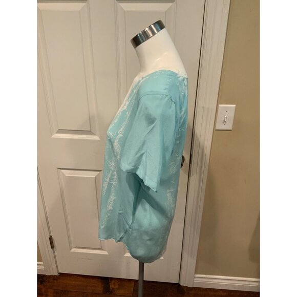 Equipment Femme Blue & White Splatter Short Sleeve Silk Top, Size S - Picture 3 of 5